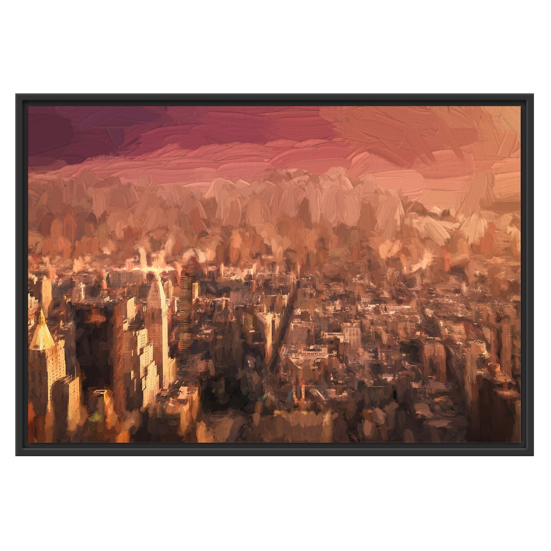 Gerahmtes Wandbild New York City bei Sonnenuntergang