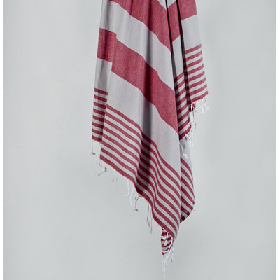 Luxurious Fouta Beach Towel, 39.4 x 70.9 inches | 100% Cotton, High Absorbency, Soft & Lightweight, 5.5 oz/sq yd | Stylish Grey & Red Design | Machine Washable for Easy Care, Perfect for Beach & Pool Days