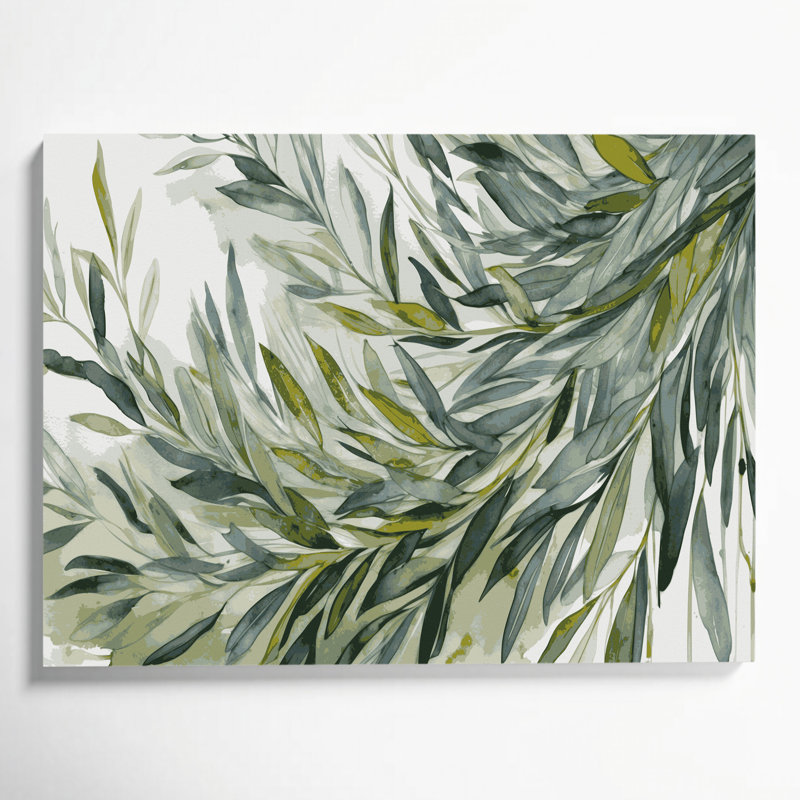"Botanical Olive Branches", art mural sur toile brune, H 8 po x l 10 po
