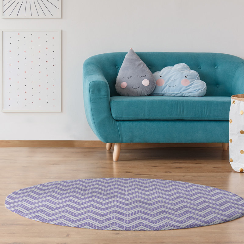 Tapis mauve/gris à chevrons à main inversé, Rond 5 pi