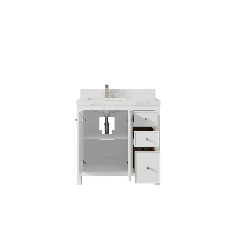 Meuble-lavabo simple 36 po avec comptoir en quartz Chicago, Calacatta Nuvo