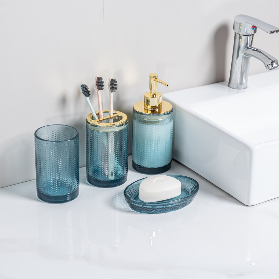 4 Piece Glass Bathroom Decor Accessories Set With Dispenser Holder Mercer41
