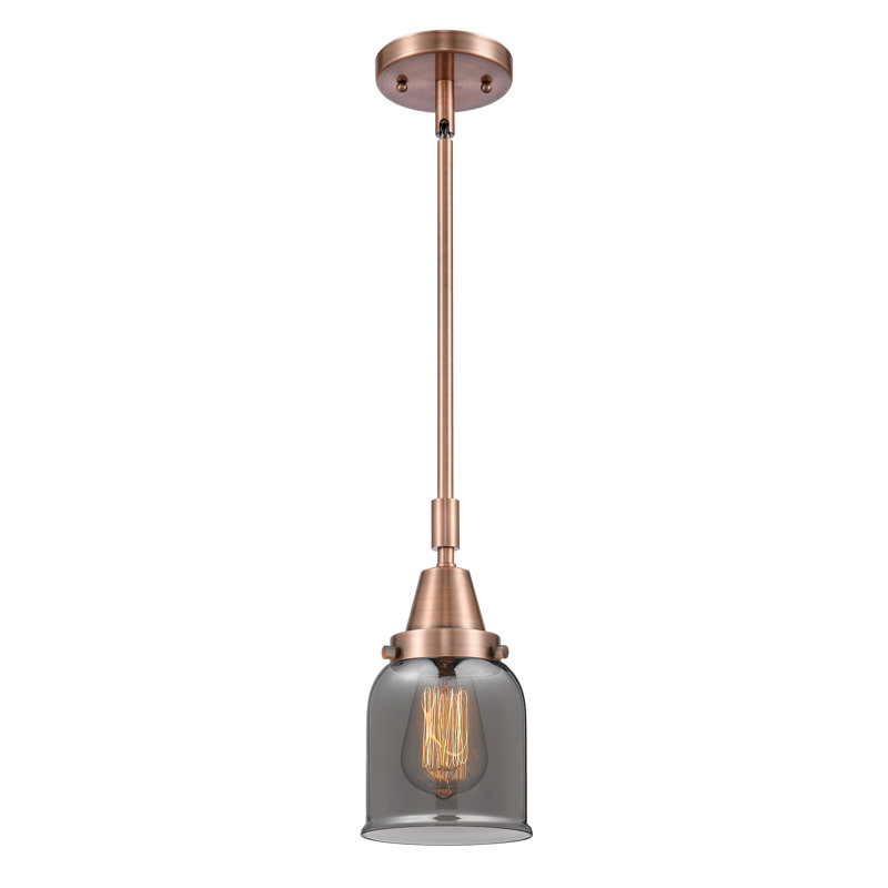 Luminaire suspendu 1 lumière à une cloche, H 44,12 po x l 5 po x P 5 po, Plaqué couleur fumée, Cuivre antique