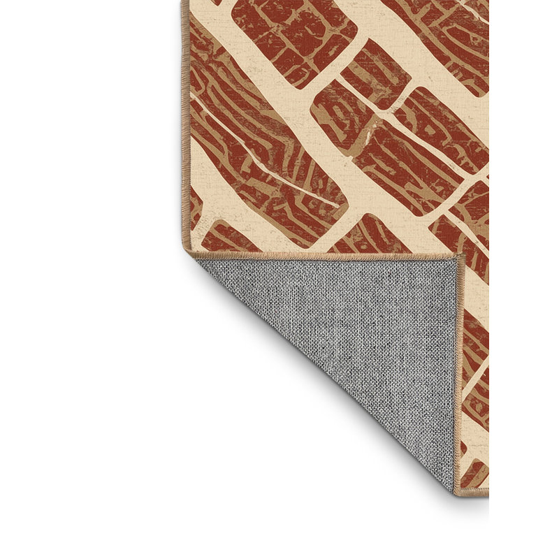 Machine Washable Olney Bbq Ribs Country Rustic Block Print Rug in Brown – LightBrown Binding, 6x9