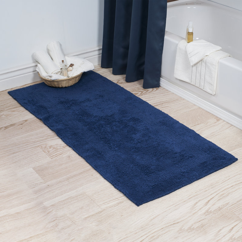 Ragini 60x24-Inch Cotton Bath Mat-Machine Washable Bath Mats for Bathroom, Kitchen, or Laundry Room, Navy