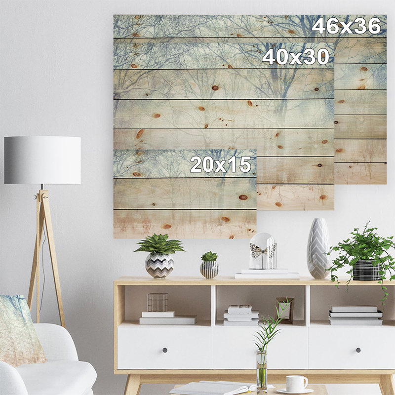 «Winter with Foggy Forest», art graphique, H 15 po x l 20 po x p 1 po, Bois
