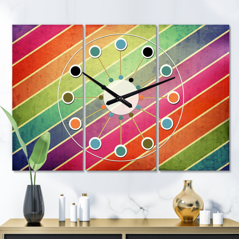 Très grande horloge murale rétro à géométrie de vi Mid-Century