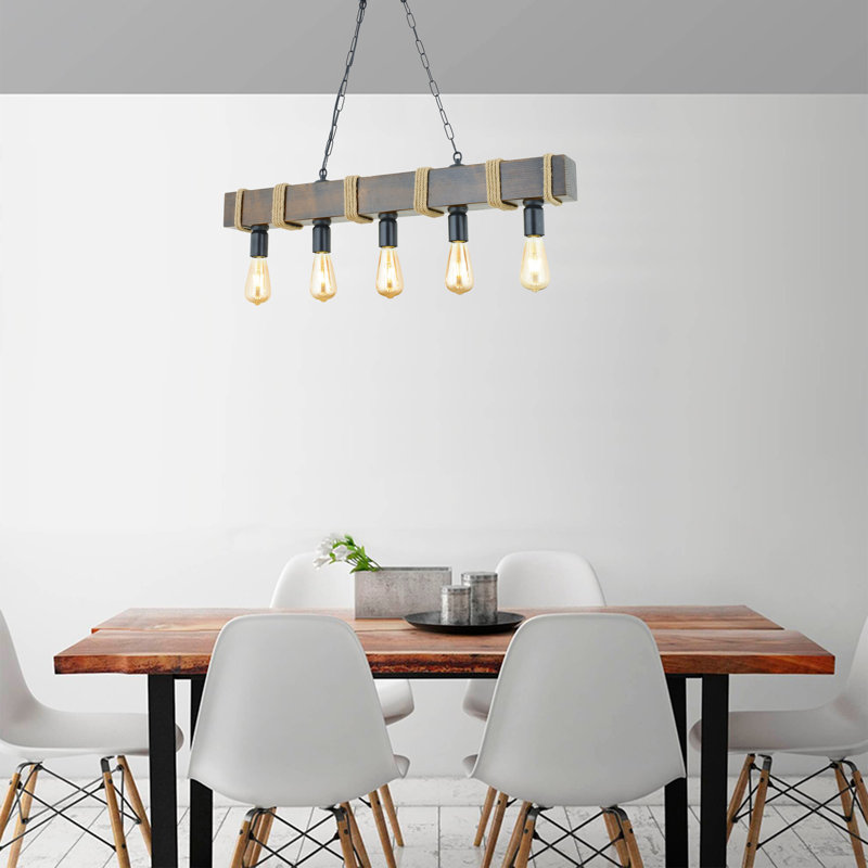 Medeiros 5 - Light Walnut/Black Kitchen Island Pendant