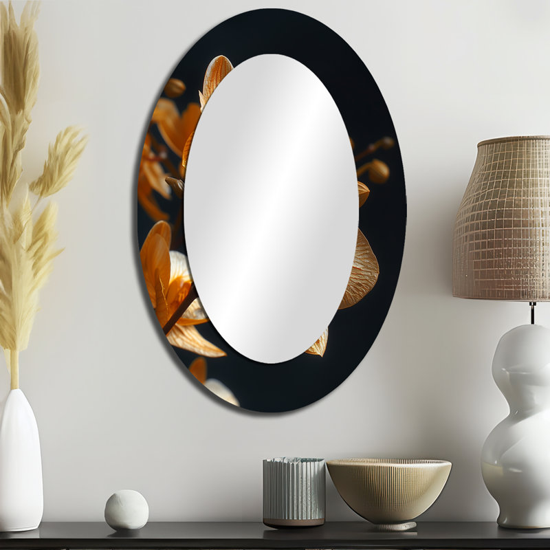 Fragrant Fusion Orange Black Orchids Photo III - Traditional Oval Wall Mirror, 36" x 24"
