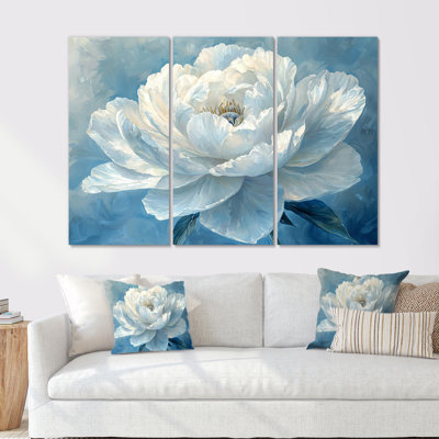 Pivoine bleue «Bloom of Tranquility» - art mural coquelicots pour le salon - ensemble de 3