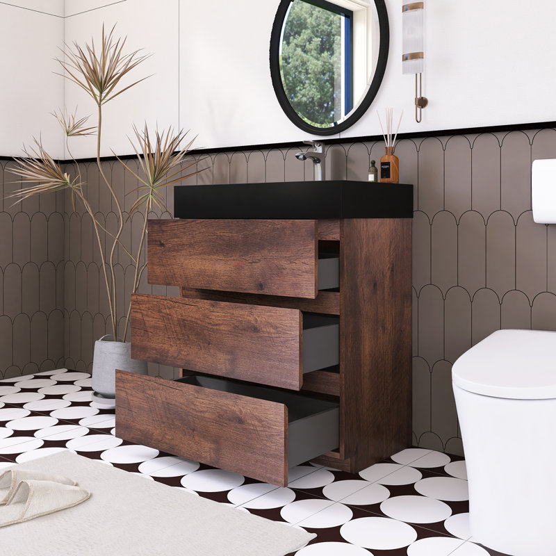 Ensemble de meuble-lavabo simple 29,9 po Satonia, Brun, Noir mat
