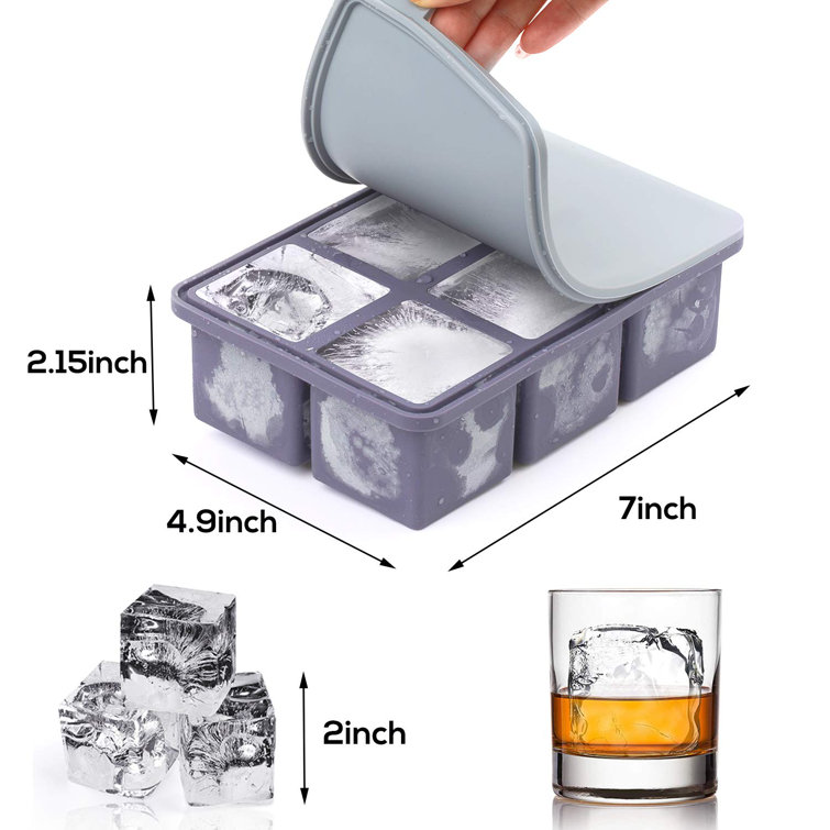 Prep & Savour Darejan Large Square Ice Cube Tray with Lid, Big Block Ice Cube 2 inch, Giant Cocktail Silicone Ice Maker, Scotch Whiskey Ice Cube, Easy Release Reusa