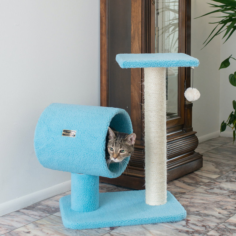 Sky Blue Cat Tree with Sisal Scratching Post and Tunnel