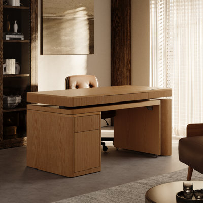63"L Electric Standing Office Desk with 360-Degree Rotating Desk, Storage Shelf, Cabinet and Solid Wood Office Desk