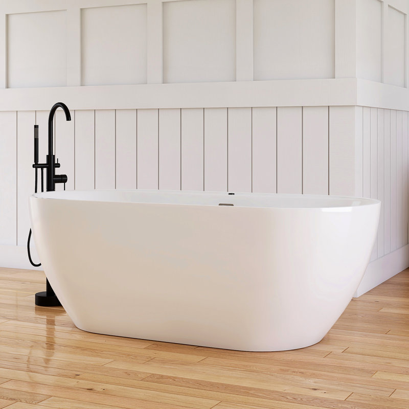 67" Freestanding Wirlpool Bathtub Acrylic Soaking Tub with 6 Hydromassage Adjustable Water Jets Luxury Acrylic Massage SPA Soaking Bath Tub in White