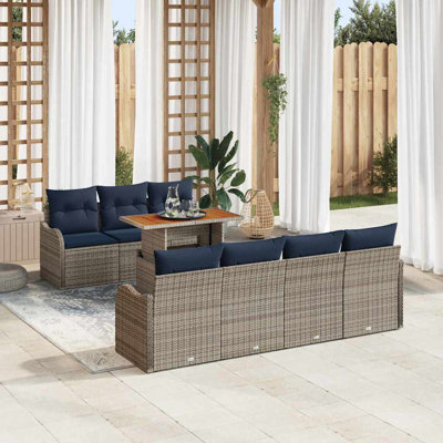  Ensemble de canapé de jardin avec coussin 8 pièces gris et bleu marine
