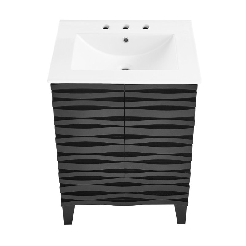 Cascade 24 in. Black Oak Bathroom Vanity With White, 3-Hole Ceramic Sink Top, White