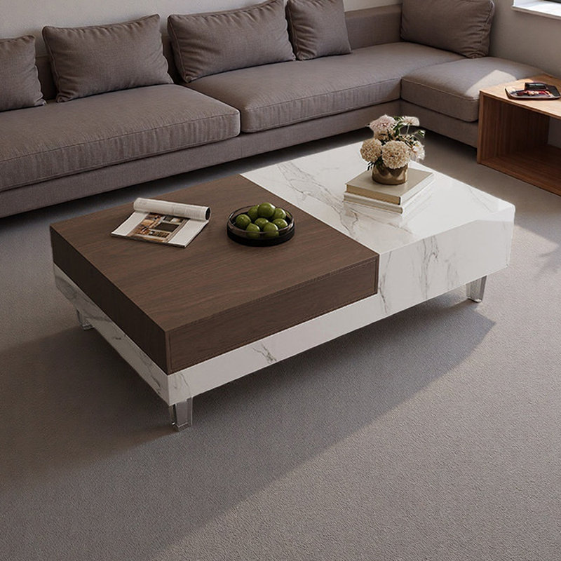Table basse rectangulaire avec rangement en acrylique, 15.74" H x 59.05" L x 29.52" W, White/Brown