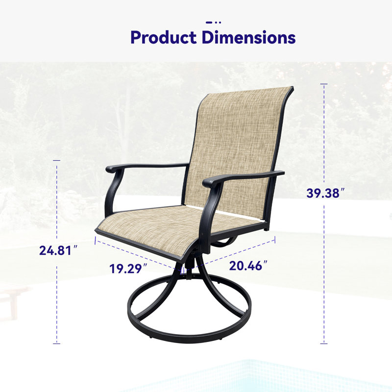 Chaises d'extérieur à rotation à 360 ° (2) -, cadre parfait pour le jardin, porche avant, 2 bretelles pivotantes pour la cour arrière, terrasse idéale, pelouse