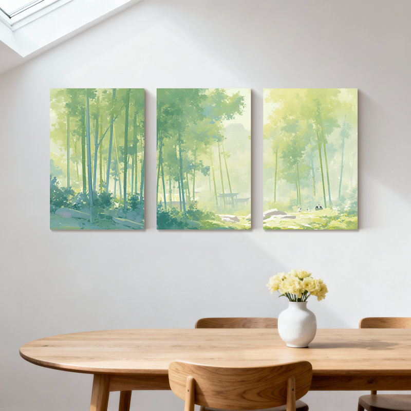 Paysage et nature, scène de forêt sereine avec lumière douce et reflets, ensemble de 3 impressions sur toile
