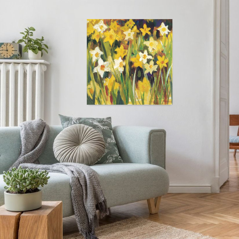 Art contemporain fleur de jonquille, H 32 po x l 32 po