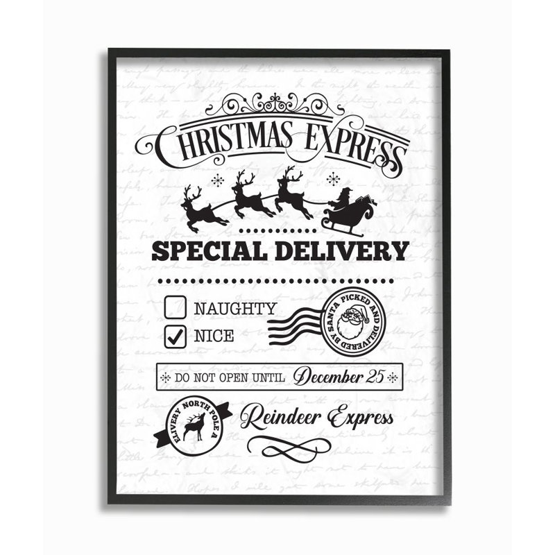 Forfait Noël express - reproduction d'art textuel, H 20 po x l 16 po, Cadre noir