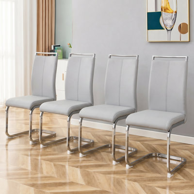 Modern High Back Faux Leather Cantilever Dining Chairs with Metal Base