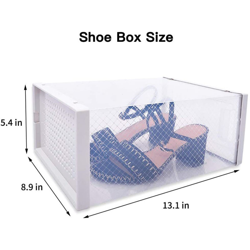 Foldable Shoe Box; Stackable Clear Shoe Storage Box - Storage Bins Shoe Container Organizer; 8 Pack; White
