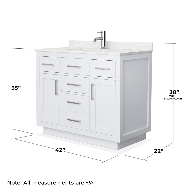 Beckett TK 42'' W Single Vanity, Carrara Cultured Marble, Brushed Nickel, White