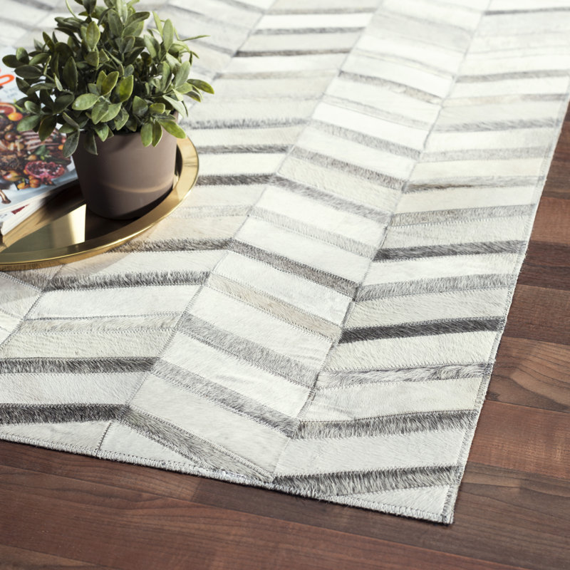 Gray Geometric Handmade Cowhide 8' x 10' Rectangular Rug
