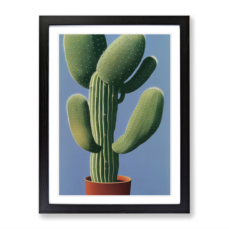 Cactus Plant - Wall Art, Black Framed, 66cm H x 48cm W x 2cm D, White