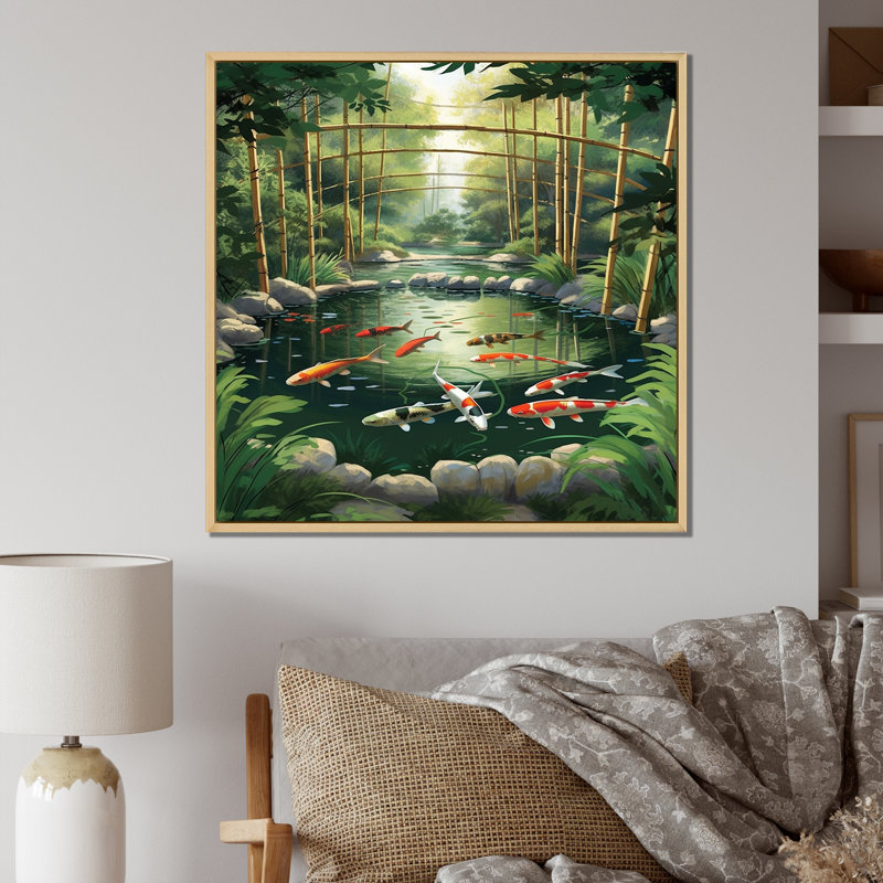 Bamboo and Koi Pond Showcase - Bamboo Canvas Print_106653, Cadre naturel flottant, H 16 po x l 16 po x P 1 po