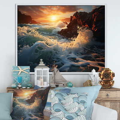 " Beach Photo Sunlit Waves V "