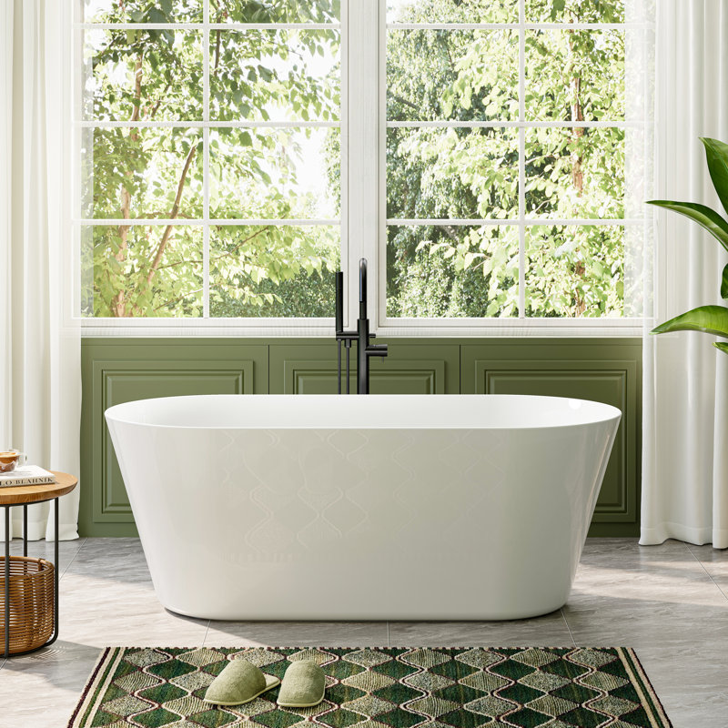 59 " L x 27.5 " W Freestanding and Mounting / Installation Required Soaking Acrylic Bathtub, Matte Black