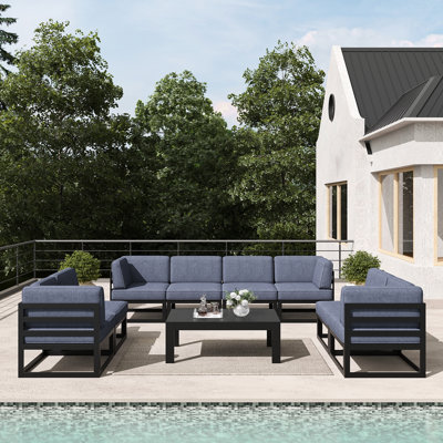 9 - Piece Outdoor Modular Sectional Set with Coffee Table by Latitude Run