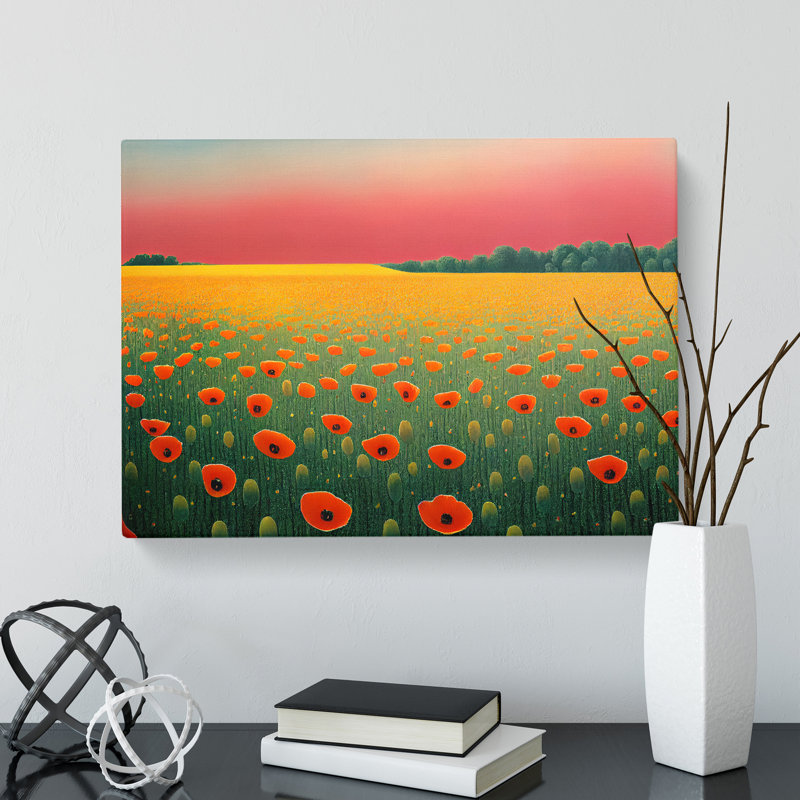 Soulful Poppy Field Flowers - Wrapped Canvas, 35cm H x 50cm W x 3cm D