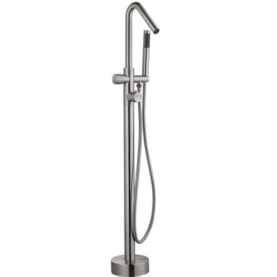 Robinet de baignoire autoportant avec douche à main, bec pivotant à 360 °, valve thermostatique, acier inoxydable 316, certifié Cupc, nickel brossé