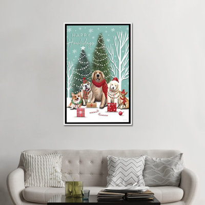 Chiens de Noël - reproduction d'art murale - toile encadrée