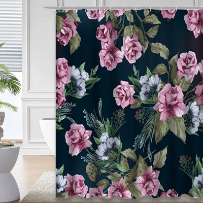 Rideau de douche floral avec 12 crochets