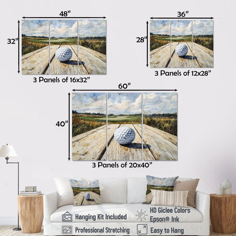 «Greens and Dreams Golf Course Landscape I», art mural golf - ensemble de 3, H 28 po x l 36 po, Toile tendue