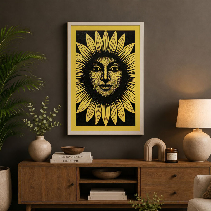Sunflower Soul Boho - Wrapped Canvas, 36x24 - 91.4 x 61.0 cm, Ochre Border