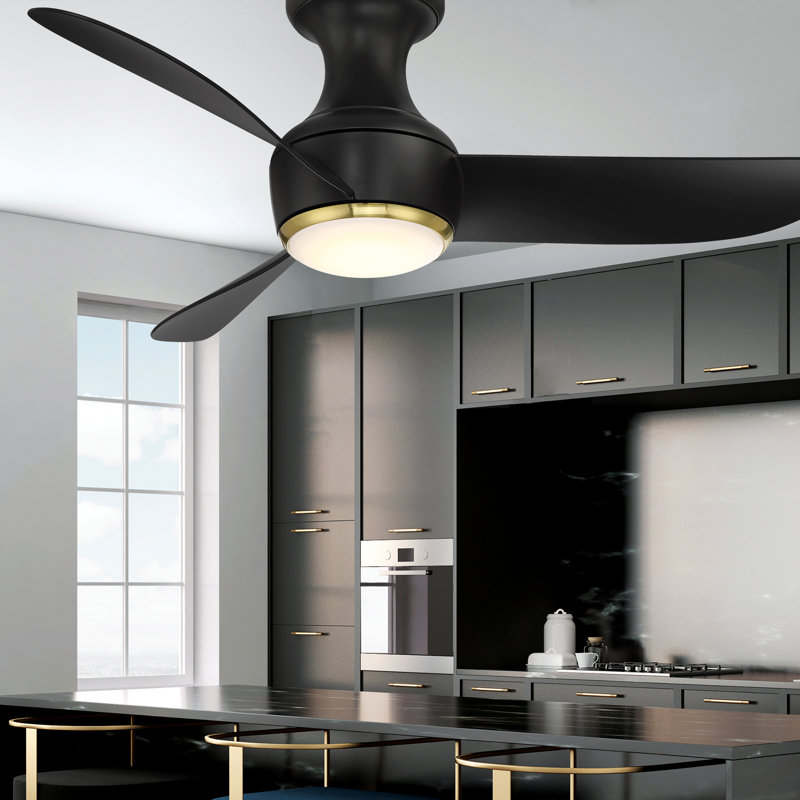 Corona 3 - Blade Outdoor/Indoor Smart Flush Mount Ceiling Fan with Remote Control and Dimmable LED Light Kit Included , 52"