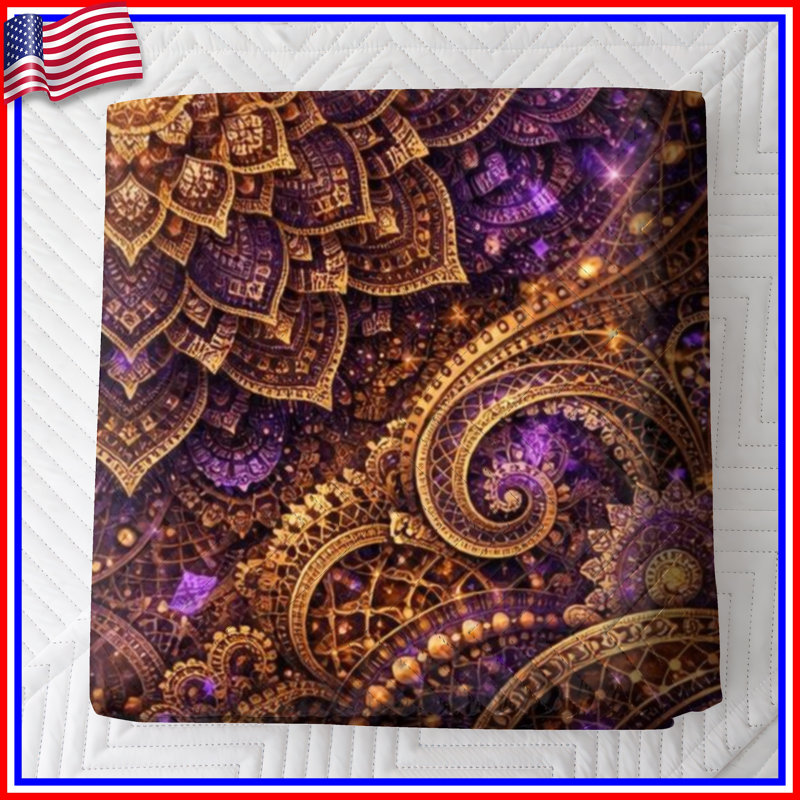 Intricate Mandala Pattern Quilted Bedspread All Sizes, Full / Double