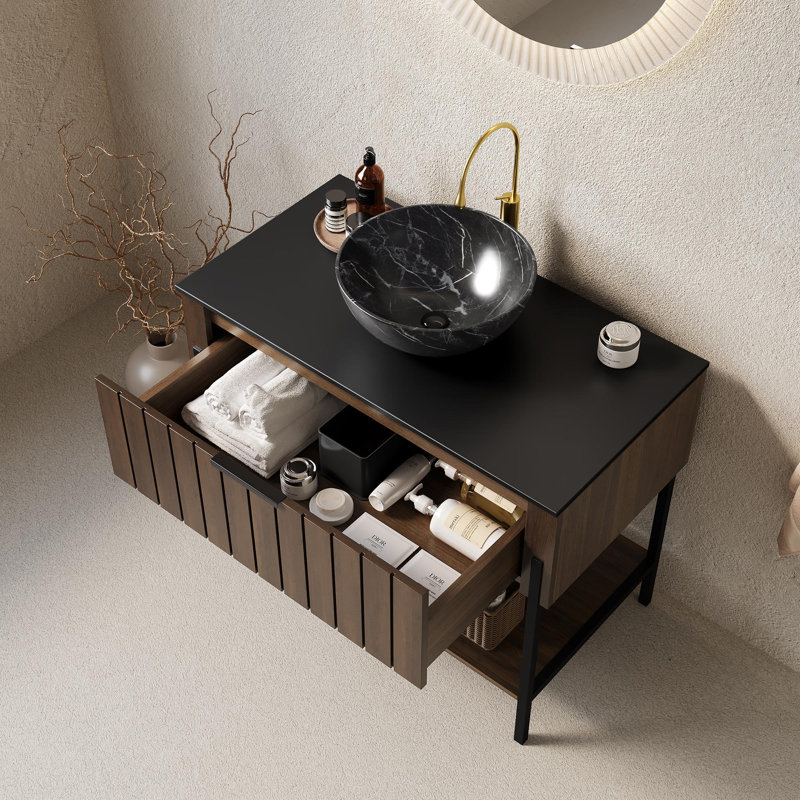Meuble-lavabo autoportant à rayures 36 po avec lavabo et tablette en céramique avec motif de pierre, 36 po avec lavabo 36 po