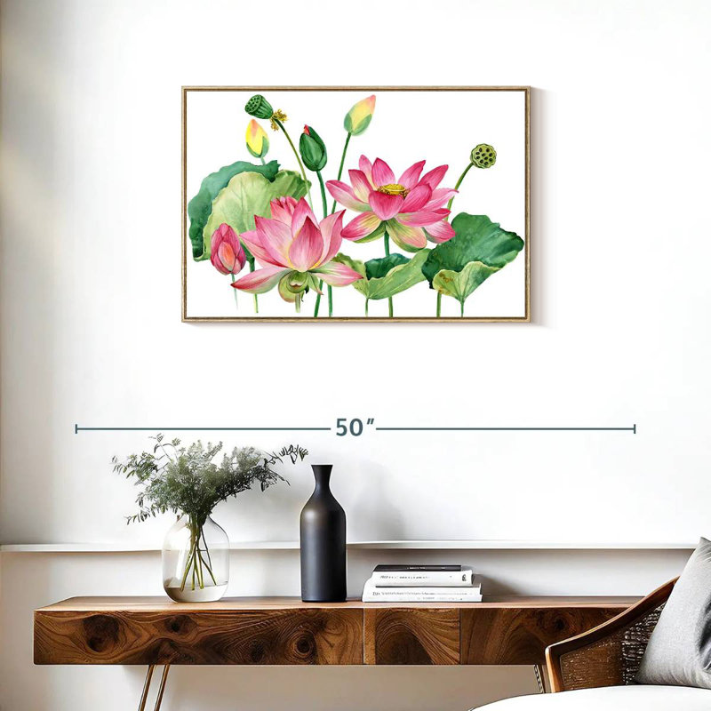 Grappe de lotus rose, Cadre flottant en bois naturel, 31 po x 21 po