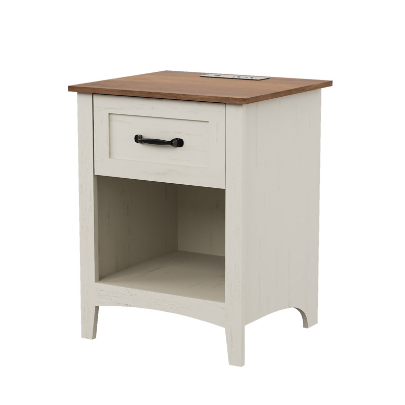 17.7'' W 1-Drawer Farmhouse Nightstand With Charging Station