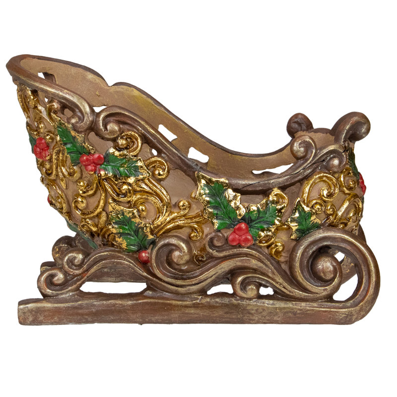 Décoration de Noël en forme de traîneau brun et doré 8,75 po