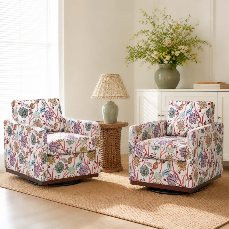 Fauteuil rembourré pivotant, Mélange de coton floral vif
