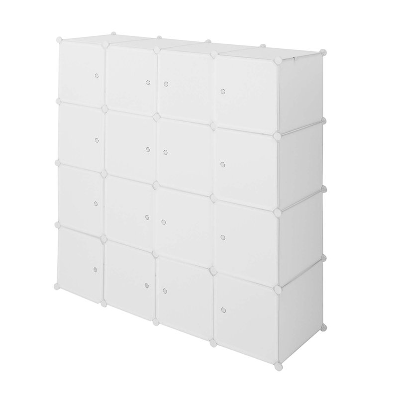 Rangement de cubes empilables en plastique à 4 couches et 16 cubes, plastique et fil d'acier avec 3 tringles à vêtements à assembler
