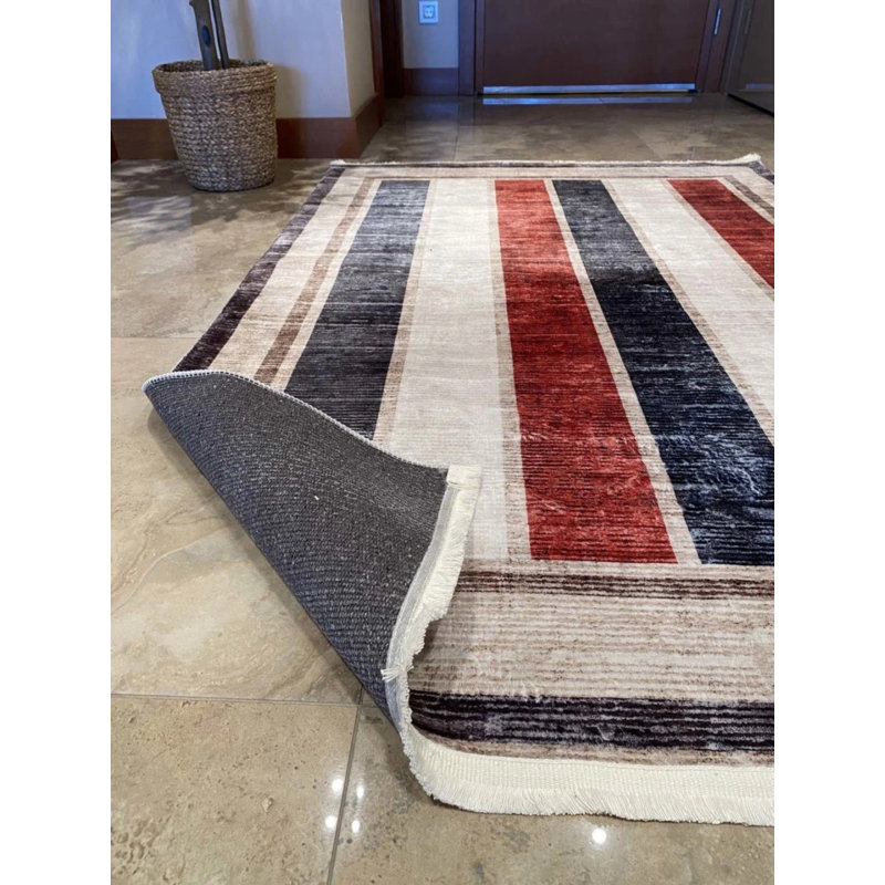 Tapis rectangulaire en coton avec envers antidérapant Landree, Tapis de couloir 2 pi 7 po x 13 pi 1 po